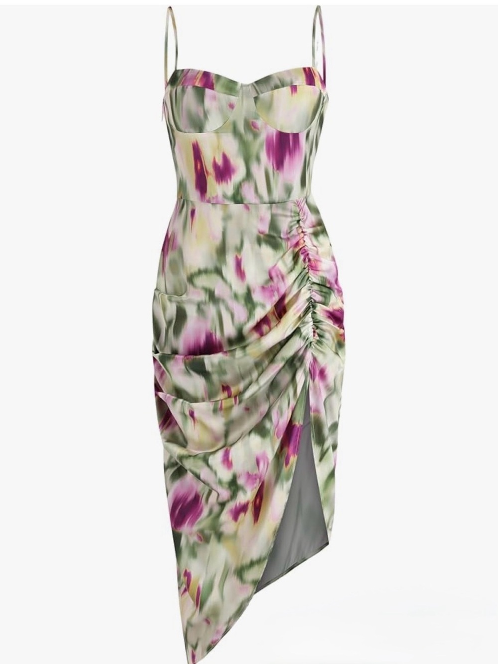 CIDER Illusion Ruched Midi Dress